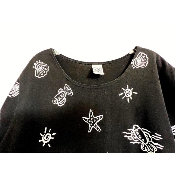 Vintage 90s VIVA CITY USA Knit Black Nautical Summer Shift Dress Size L Unhemmed - Picture 4 of 12